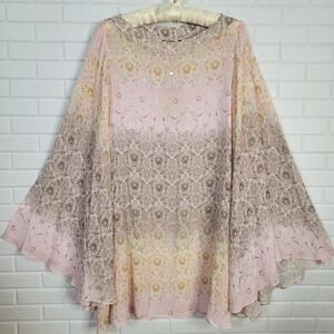 Sinesia Karol Silk Tunic Swimsuit Cover Angel Sleeves‎ Boho Floral Luxury Resort